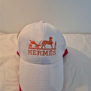 Hermès White Cap with Orange Logo